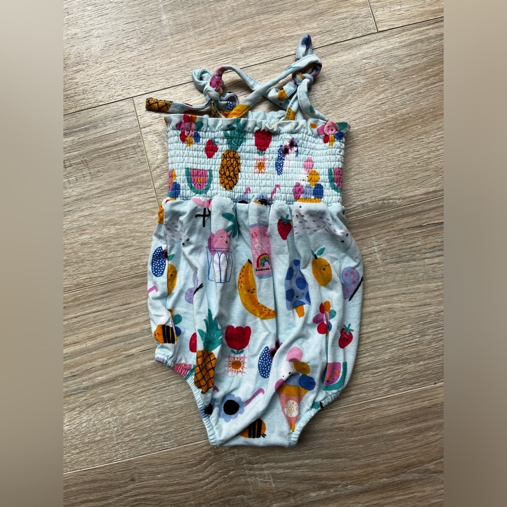 Angel Dear Baby Ice Cream Giggles Tie Strap Smocked Bubble Romper - 3-6 months - Picture 5 of 7